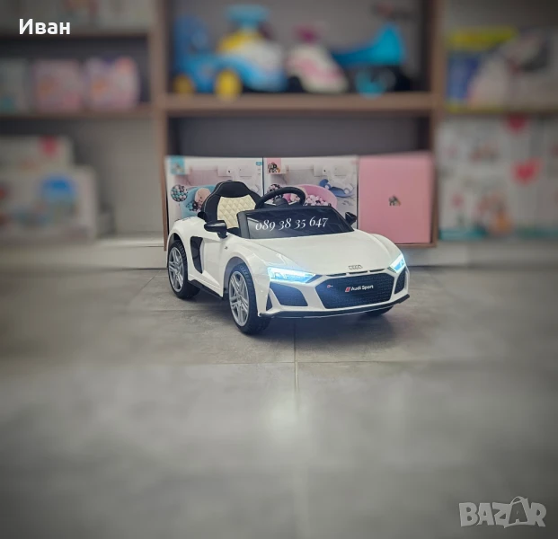 ТОП ЦЕНА!НОВО!Акумулаторна кола Audi R8 с 12V батерия,меки гуми,USB, снимка 1
