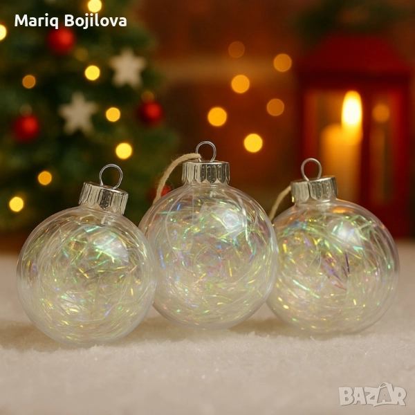 Прозрачни коледни топки с преливащ ефект - 3бр в опаковка, снимка 1