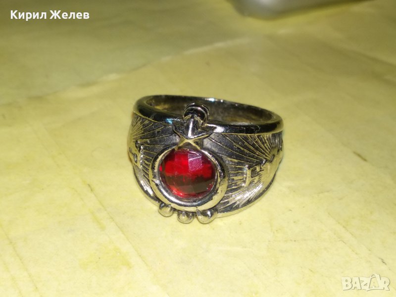 ПОСРЕБРЕН ТУРСКИ РЯДЪК ПРЪСТЕН от БЛАГОРОДНА СТОМАНА с ФАСЕТИРАН ЧЕРВЕН КРИСТАЛ 36600, снимка 1