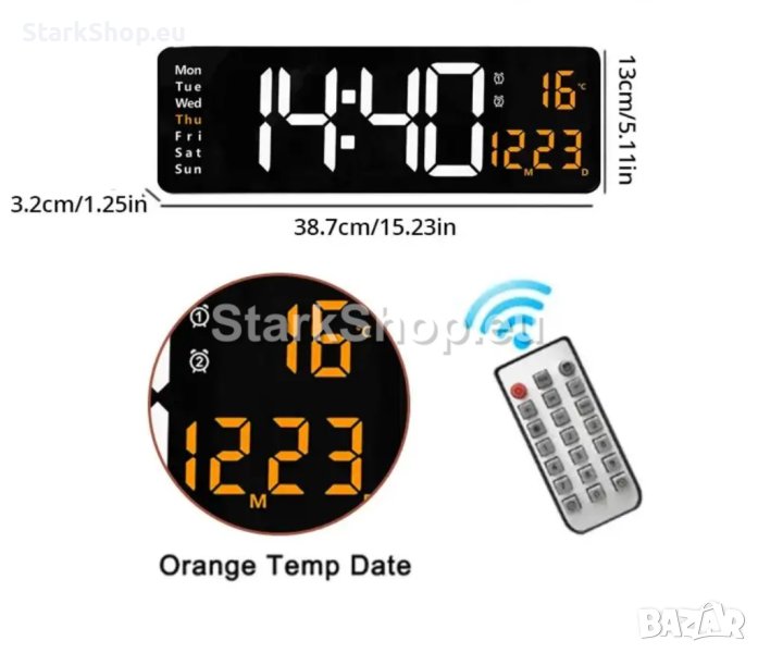  Голям електронен стенен часовник SM-601 с термометър, снимка 1