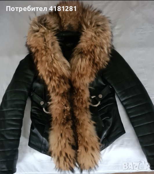 Дамско кожено яке със яка от лисица размер S/M, снимка 1