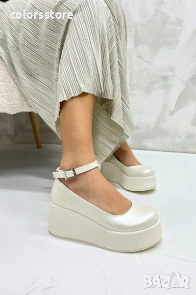 Обувки на платформа - бяла перла - FG25, снимка 1