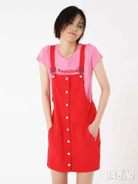 100% памучен червен дънков сукман. Дънкова рокличка. Червена, снимка 1