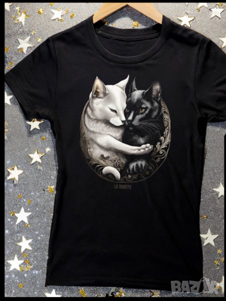 Тениска с щампа YIN YANG GOTHIC CATS, снимка 1