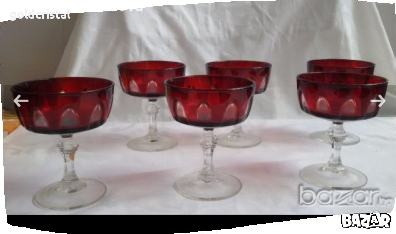 чаши френски червен кристал лукс, снимка 1