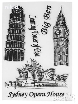 Операта в Сидни и Часовникова кула силиконов гумен печат декор бисквитки фондан Scrapbooking, снимка 1