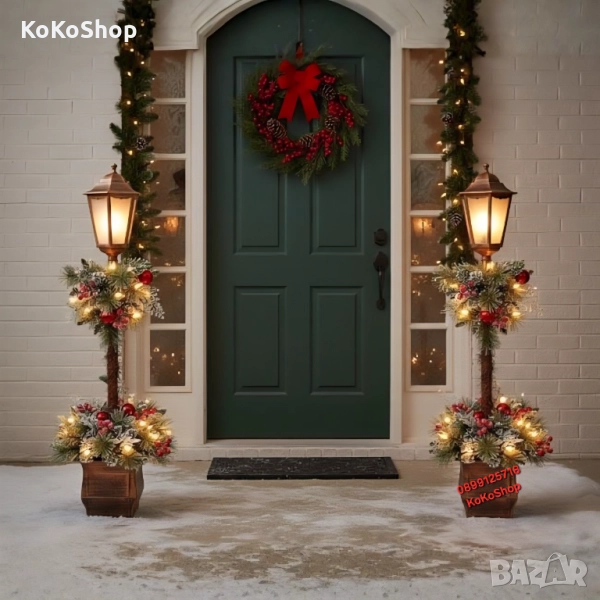 Коледен фенер-122 см./коледен фенер с украса и LED светлини, снимка 1