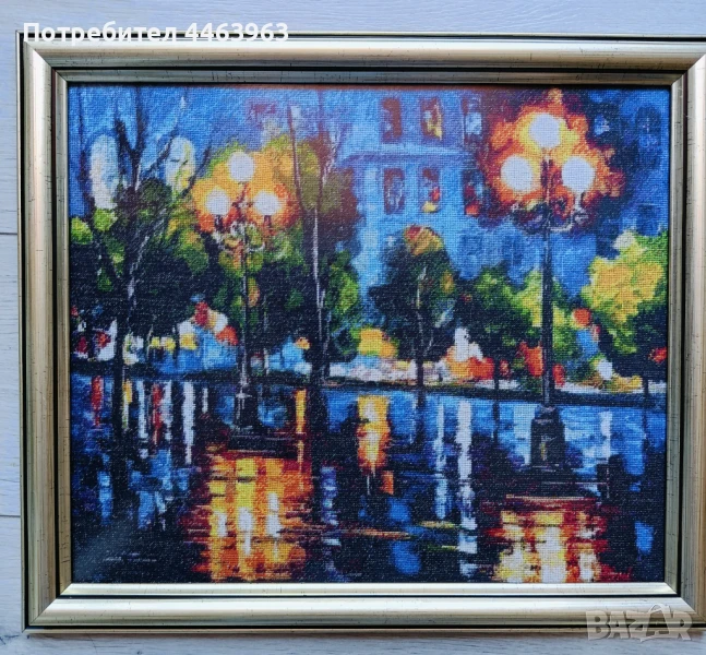 гоблен ,,Нощен дъжд в Париж " 33/27 см, по картината на Л.Афремов, снимка 1