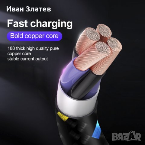 3A USB type C (USB-C) кабел за зареждане и пренос на данни - 1 м., снимка 3 - USB кабели - 37953668