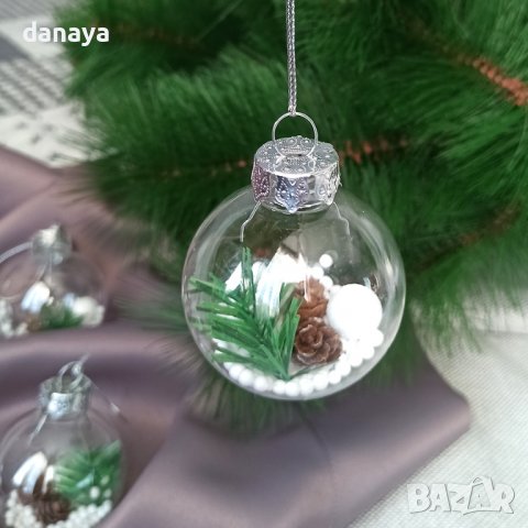 3194 Прозрачни коледни топки за елха с декорация, 6 броя, снимка 6 - Декорация за дома - 38413063