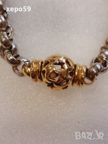 Прекрасна сребърна авторска дамска гривна и колие.Сребро проба 925,златни 9 каратови апликации, снимка 9 - Колиета, медальони, синджири - 52293101