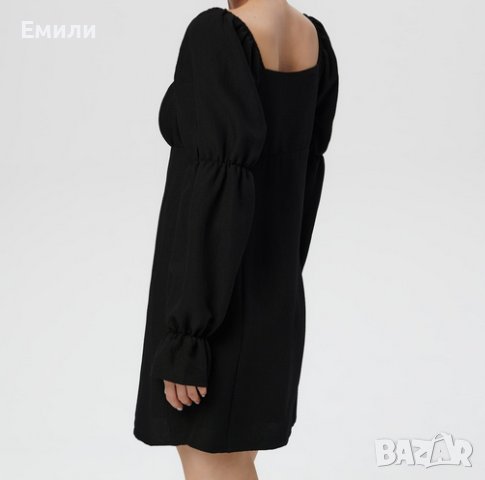 Нова дамска къса рокля с дълги буфан ръкави в черен цвят р-р XS, S, M, снимка 3 - Рокли - 43794139