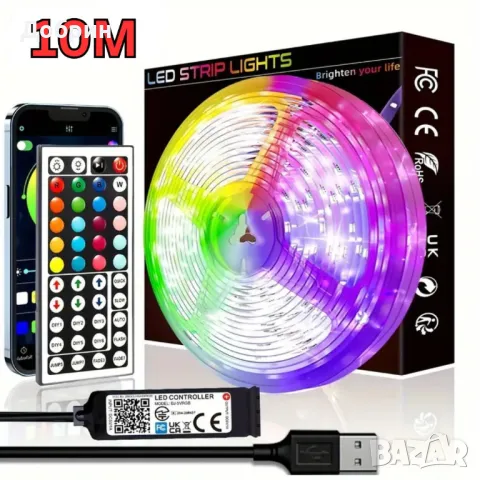 10м. RGB ЛЕД/LED Лента с USB Захранване и Дистанционно/Приложение, снимка 1