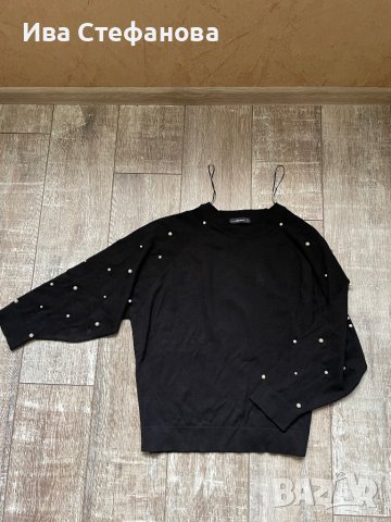 Wow 🤩 Черен  пуловер блуза  Zara овърсайз размер  с декорация перли, снимка 2 - Блузи с дълъг ръкав и пуловери - 43712131