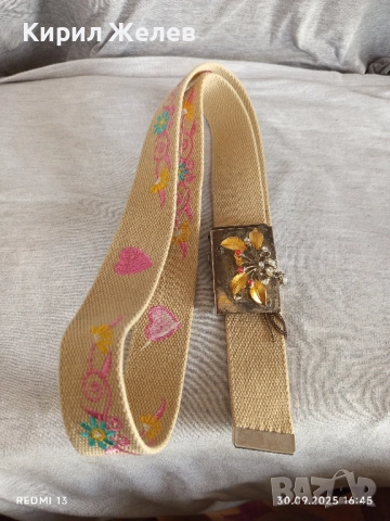 Текстилен дамски колан Арт с флорални елементи и инкрустирани кристали много красив 47173
