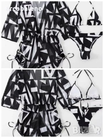 Дамски бански костюм с висока талия от три части с тропически принт, 3цвята , снимка 5 - Бански костюми - 40740064