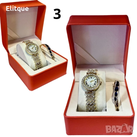 Луксозен дамски комплект елегантен часовник и нежна гривна, снимка 2 - Бижутерийни комплекти - 52596589
