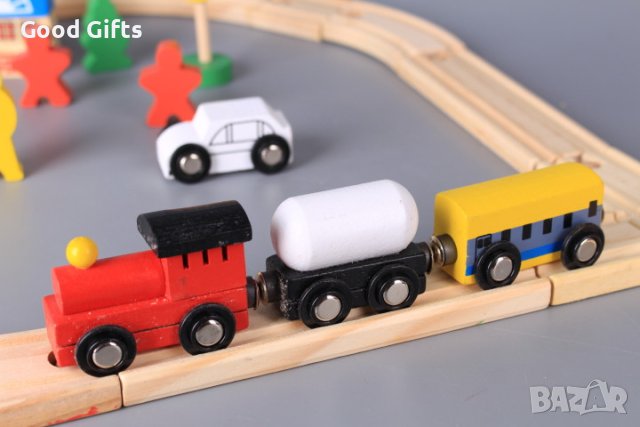 Дървено влакче с дървени релси, 48 части, снимка 6 - Влакчета, самолети, хеликоптери - 42949550