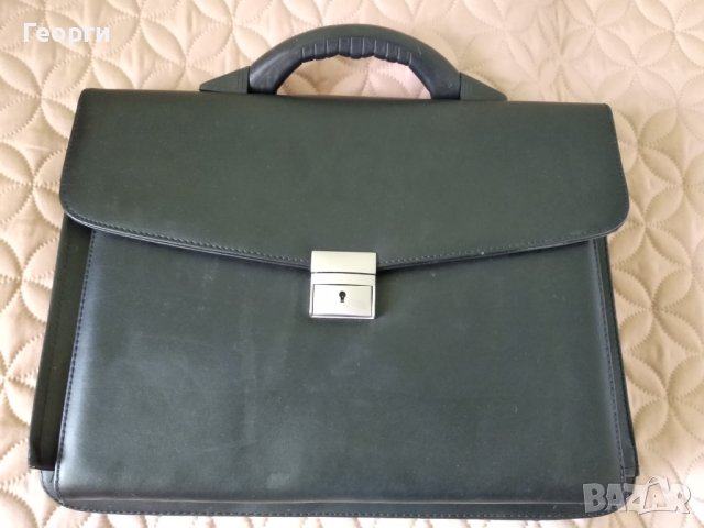 Луксозна мъжка бизнес чанта от естествена кожа, черна