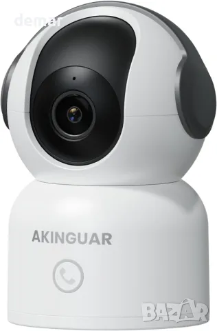 AKINGUAR Wifi 2К камера, 360° панорамна/накланяща се домашна камера, двупосочен разговор
