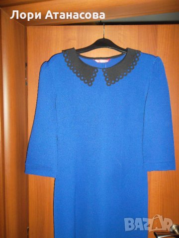 Елегантная рокля  с ефирна якичка в синьо с изчистен дизайн-свободен модел,подходящ за всяка фигура, снимка 6 - Рокли - 28789310