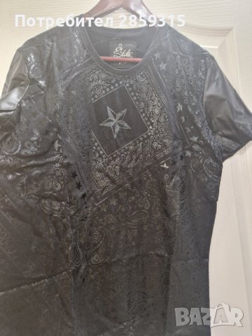 Луксозна мъжка тениска - M размер в черен цвят + еко кожа, снимка 8 - Тениски - 44031764