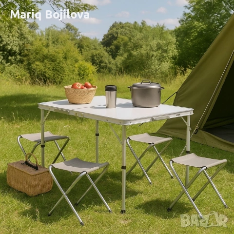 Комплект сгъваема алуминиева маса с 4 стола – идеален за къмпинг, двор и почивка, снимка 5 - Къмпинг мебели - 53297716