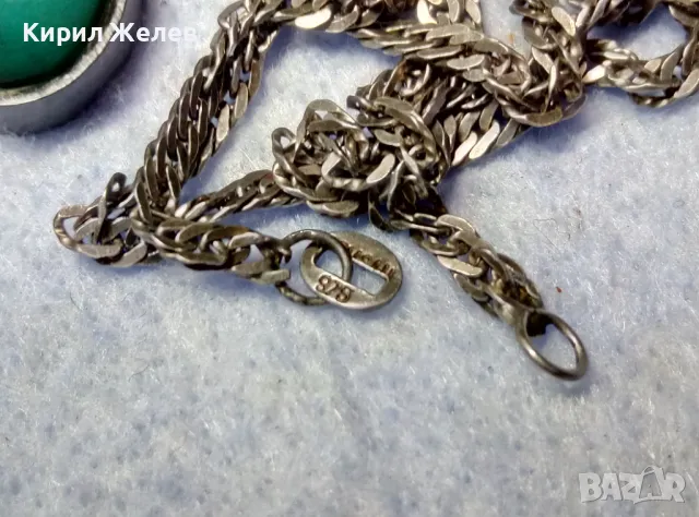 СТАРИНЕН СРЕБЪРЕН РЕТРО ПЕНДАНТ с НАТУРАЛЕН ЗЕЛЕН НЕФРИТ и СРЕБЪРНА ВЕРИЖКА МАРКОВО СРЕБРО 975 43300, снимка 10 - Антикварни и старинни предмети - 49917719