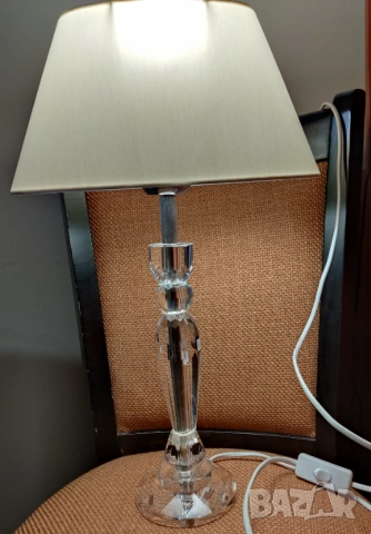 Настолна кристална лампа с абажур от плат, снимка 2 - Настолни лампи - 53594089