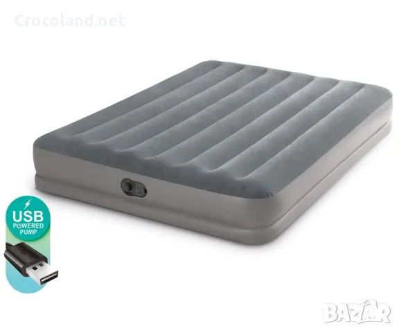 Надуваем матрак Intex, 152 x 203 x 30 см, USB помпа, Fiber-Tech, сив, снимка 4 - Надуваеми легла - 50087957