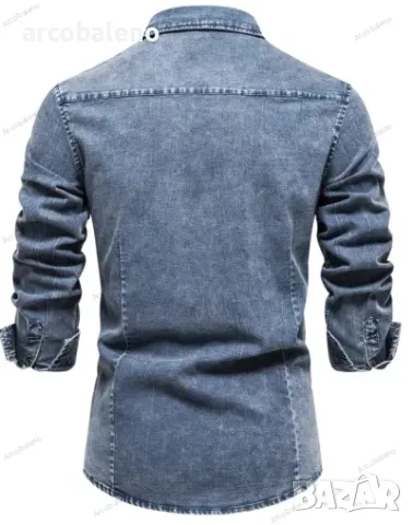 Ежедневна мъжка дънкова риза с дълъг ръкав, 2цвята , снимка 4 - Ризи - 47900228