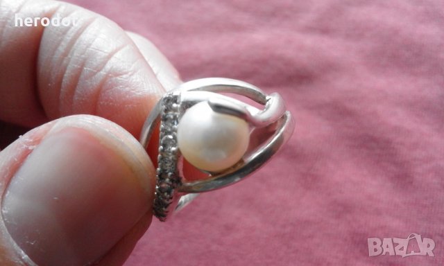 сребърен дамски пръстен с перла - нежна, изящна изработка! КРАСОТА!, снимка 7 - Пръстени - 26468978