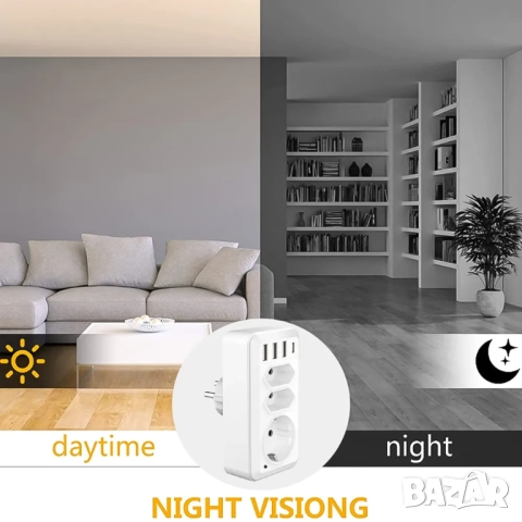 Скрита камера Wifi контакт разклонител с USB и Type C, видеонаблюдение, снимка 6 - Други - 52034720