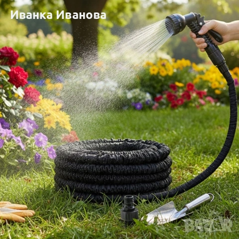Гъвкав разтеглив градински маркуч 30м – Пълен комплект с пистолет (7 функции) и конектори