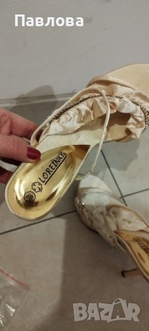 НОВИ - Сатенени сандали цвят шампанско