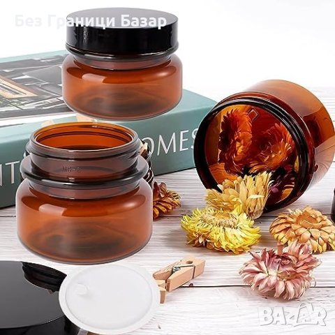 Нови 6 броя x 60мл Пластмасови Буркани Амбър UV Защита Многократна Употреба, снимка 2 - Други стоки за дома - 43446757