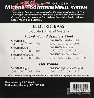 La Bella Double Ball Flat Wound Electric Bass Струни за електрически бас - S500L (43-104), снимка 4 - Други - 35212653