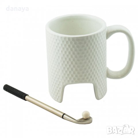 1289 Бяла керамична чаша Голф със стик химикал и топче, снимка 2 - Чаши - 27267301