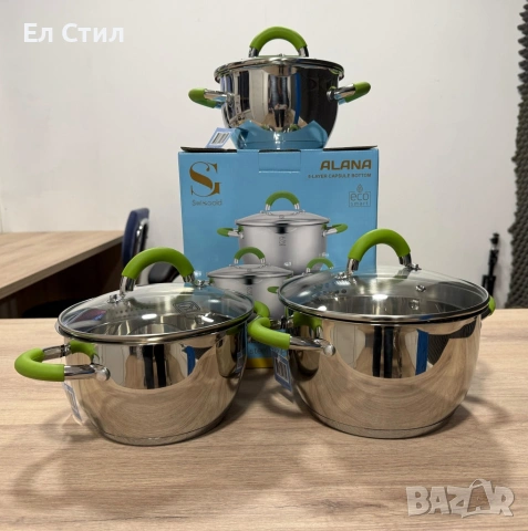 Комплект тенджери – 3 броя с капак от неръждаема стомана с 5-слойно капсулно дъно, снимка 10 - Съдове за готвене - 53574076