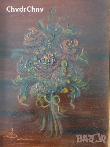 24x19см/3бр малки стари картини масло върху метал-медно фолио/дървена рамка, снимка 3 - Картини - 51020043