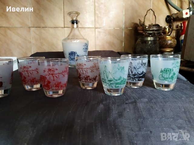 ретро сервиз за ликьор,ракия от стъкло, снимка 4 - Антикварни и старинни предмети - 28638756