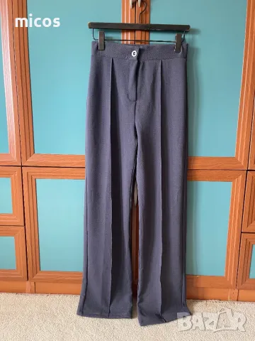 Запазен!Еластичен,фин сив панталон,чисто нов с декоративен ръб отпред