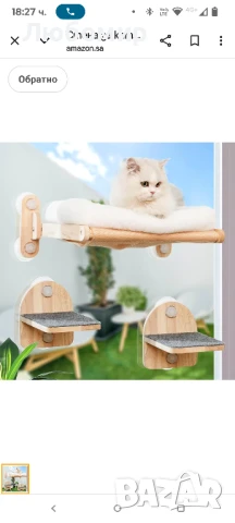 Стена за катерене за котки, изработена от масивно каучуково дърво, включва 2 стълби за котки
, снимка 3 - За котки - 50576970