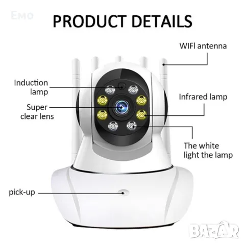Безжична панорамна камера за видеонаблюдение с 360-градуса и 2K пиксела IP36, снимка 2 - IP камери - 48300101