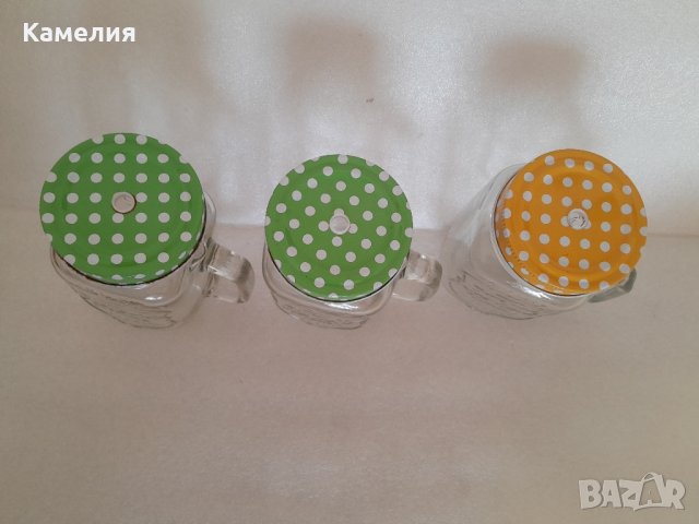 Стъклени буркани за пиене със сламка, снимка 4 - Буркани, бутилки и капачки - 43000179