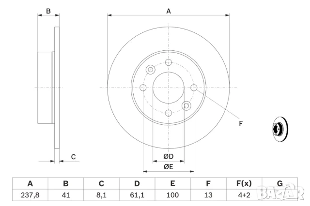 Диск спирачен преден дeсен/ляв RENAULT 5,CLIO I,RAPID/MINIVAN,SUPER 5,TWINGO I 1.0 80-07г.№ R1101P, снимка 3 - Части - 50745776