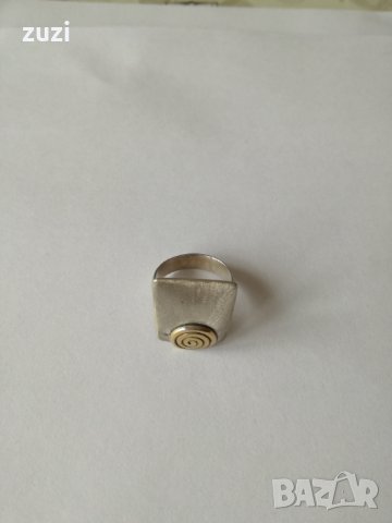 Ръчен Авторски Сребърен пръстен с позлата . Сребро проба 950., снимка 3 - Пръстени - 38610930