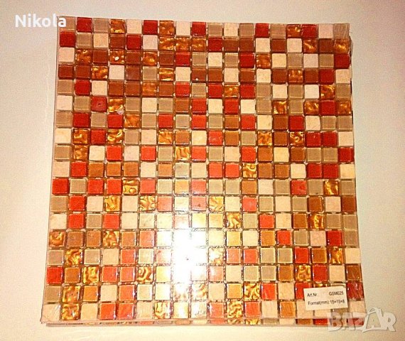 Мозайка от камък и съкло - 2бр. бежово, оранжаво златистата гама 30/30см, снимка 8 - Строителни материали - 28670631