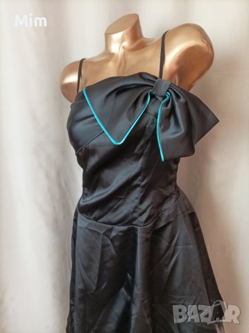  Xanaka L Черна сатенена  рокля , снимка 6 - Рокли - 40174961
