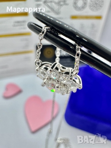 Сребърно колие с мойсанит (Диамант) 1 карат, снимка 12 - Колиета, медальони, синджири - 51536645